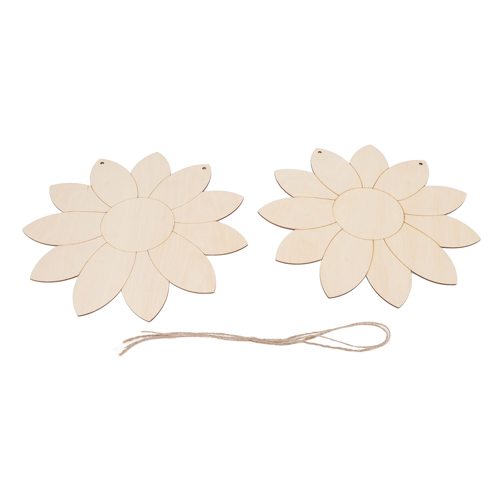 2pcs Wooden Flower Cutouts DIY Lotus Shape Unfinished Wooden Cutouts Home Garden Wood Chip Decor Pendant with 2 Hemp Rope - Image 3