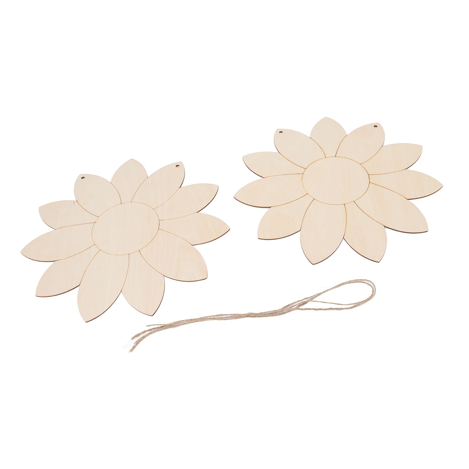 2pcs Wooden Flower Cutouts DIY Lotus Shape Unfinished Wooden Cutouts Home Garden Wood Chip Decor Pendant with 2 Hemp Rope - Image 4