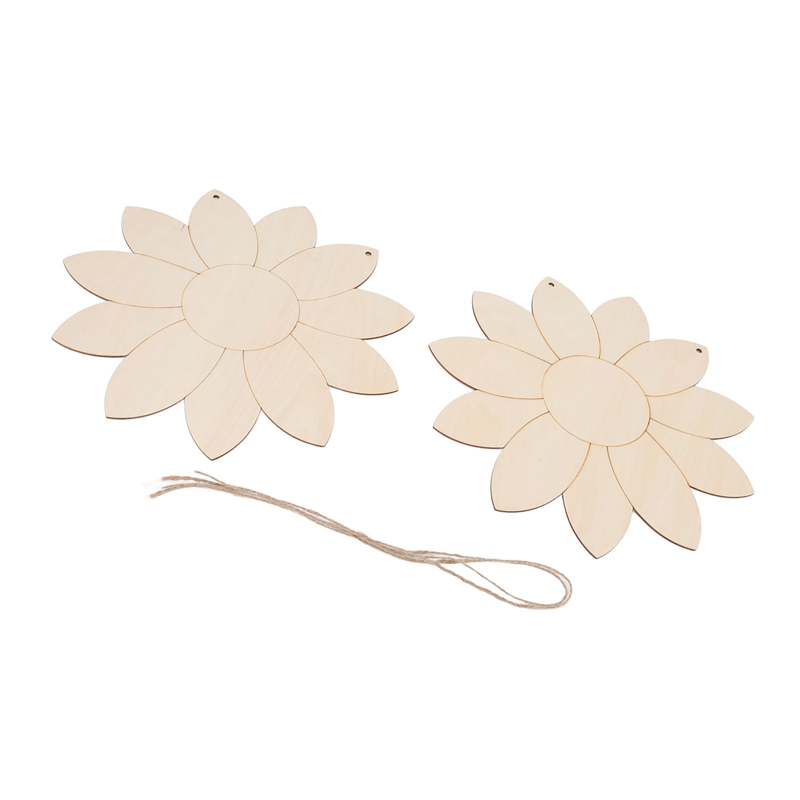 2pcs Wooden Flower Cutouts DIY Lotus Shape Unfinished Wooden Cutouts Home Garden Wood Chip Decor Pendant with 2 Hemp Rope - Image 5