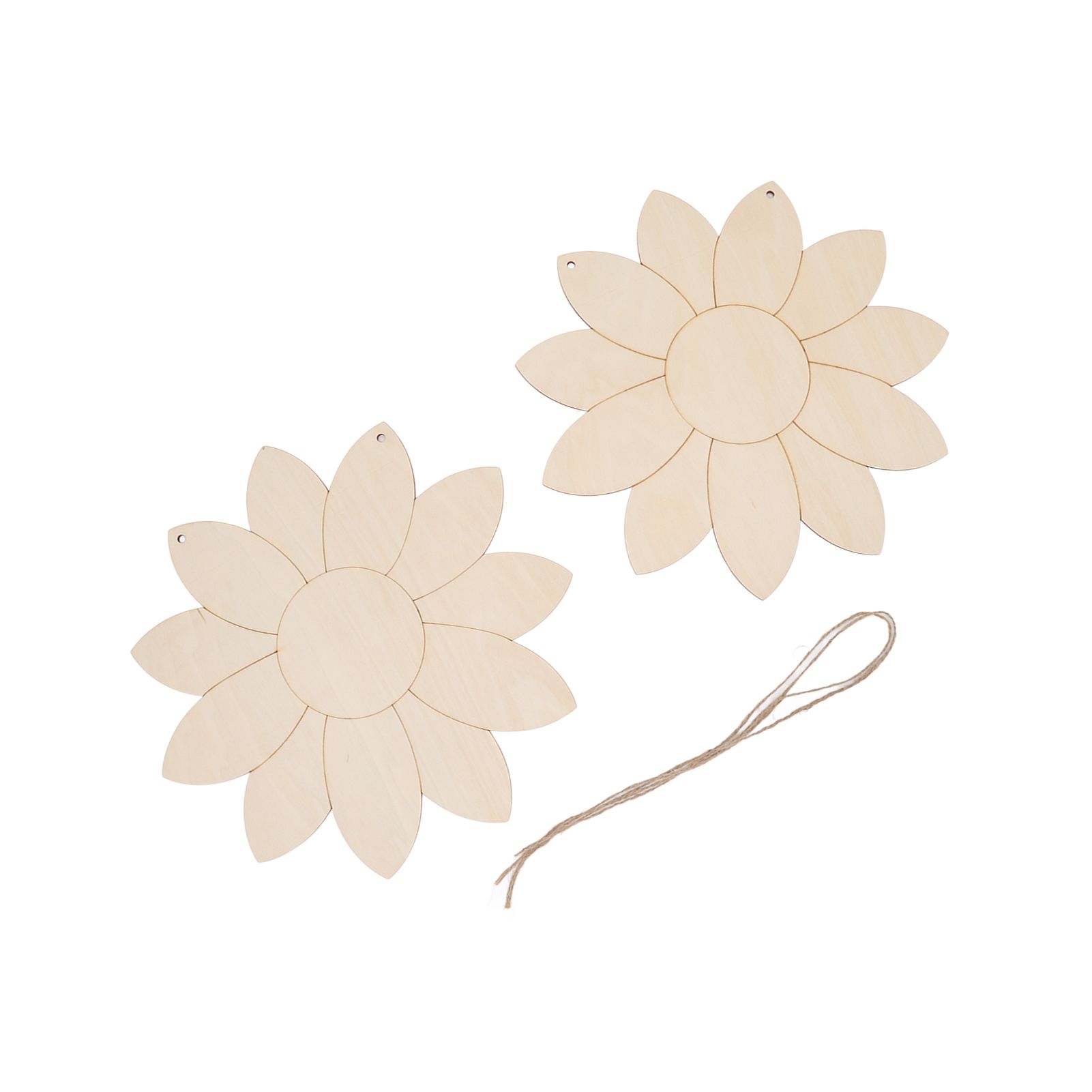 2pcs Wooden Flower Cutouts DIY Lotus Shape Unfinished Wooden Cutouts Home Garden Wood Chip Decor Pendant with 2 Hemp Rope - Image 6