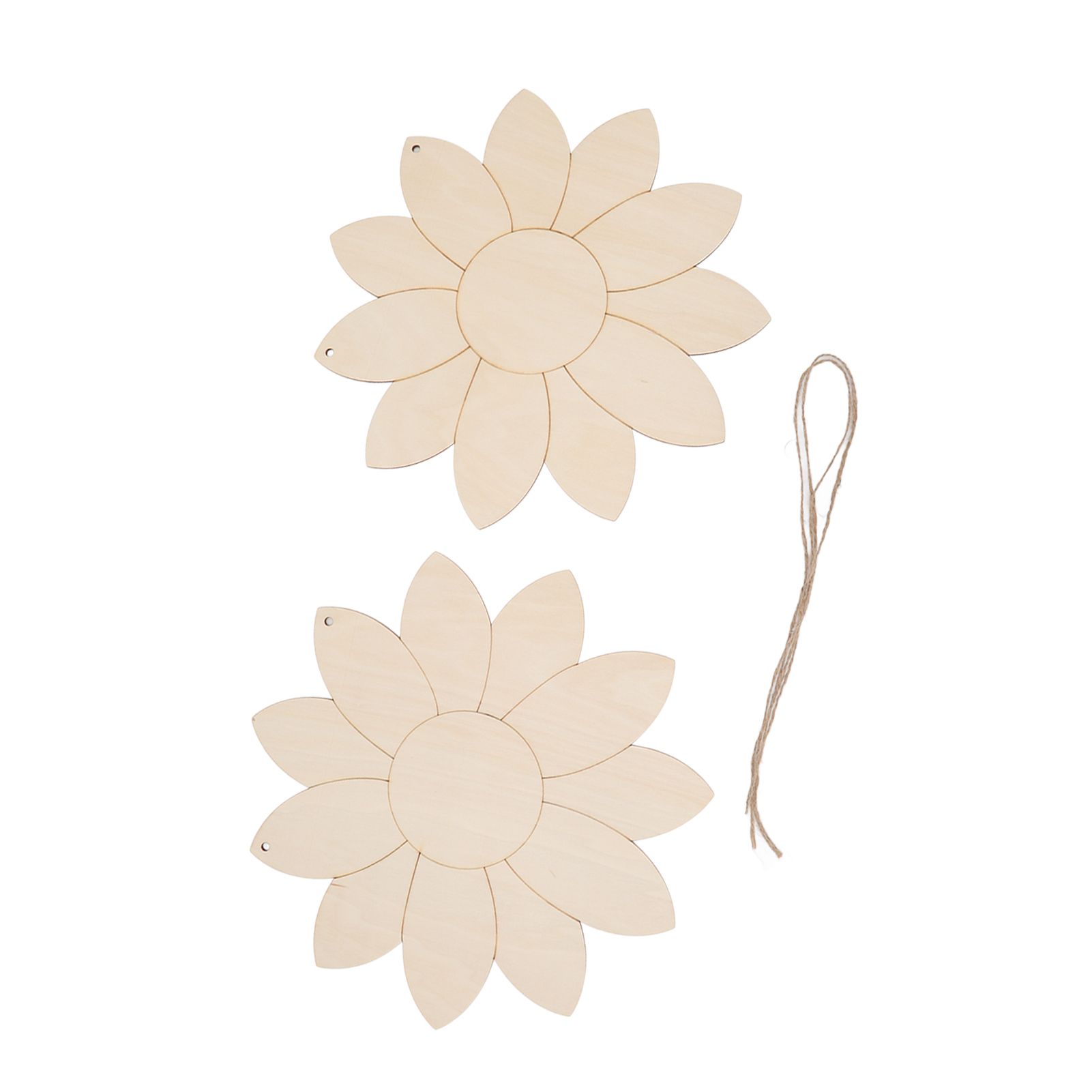 2pcs Wooden Flower Cutouts DIY Lotus Shape Unfinished Wooden Cutouts Home Garden Wood Chip Decor Pendant with 2 Hemp Rope - Image 7