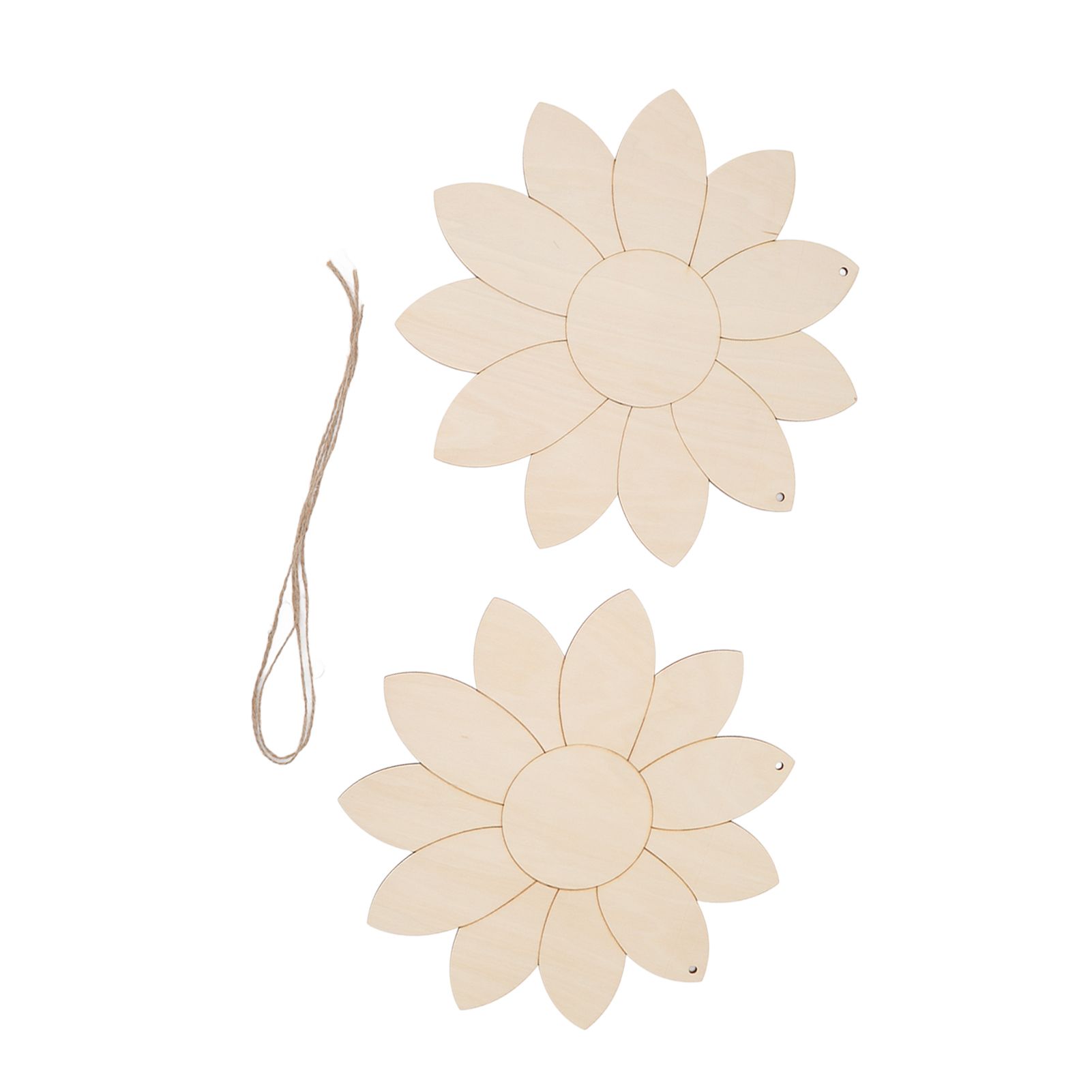 2pcs Wooden Flower Cutouts DIY Lotus Shape Unfinished Wooden Cutouts Home Garden Wood Chip Decor Pendant with 2 Hemp Rope - Image 8