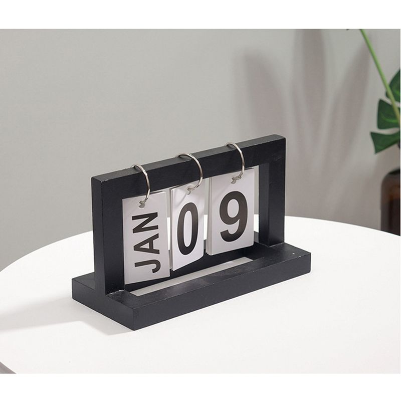 Wooden Desk Calendar Flip Chart Page Turning Calendar Reusable Home Calendar Ornament Black - Image 1