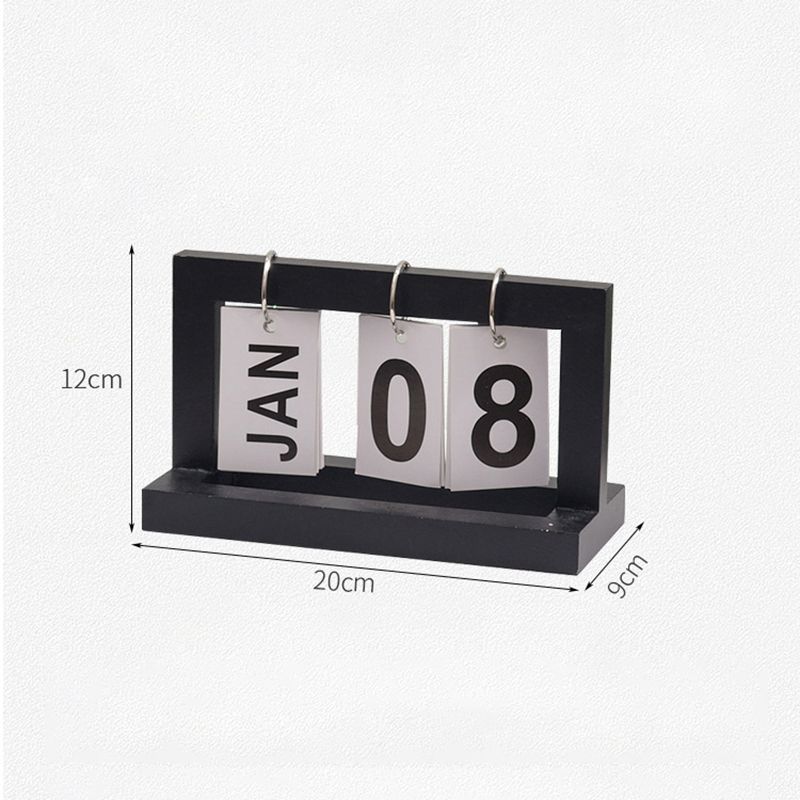 Wooden Desk Calendar Flip Chart Page Turning Calendar Reusable Home Calendar Ornament Black - Image 3