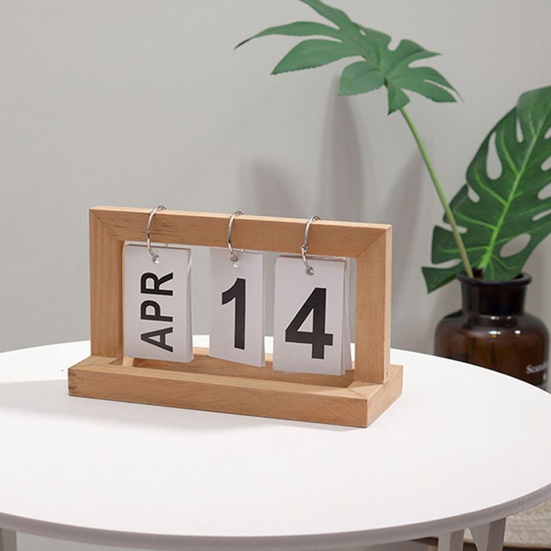 Wooden Desk Calendar Flip Chart Page Turning Calendar Reusable Home Calendar Ornament Wood Color - Image 1