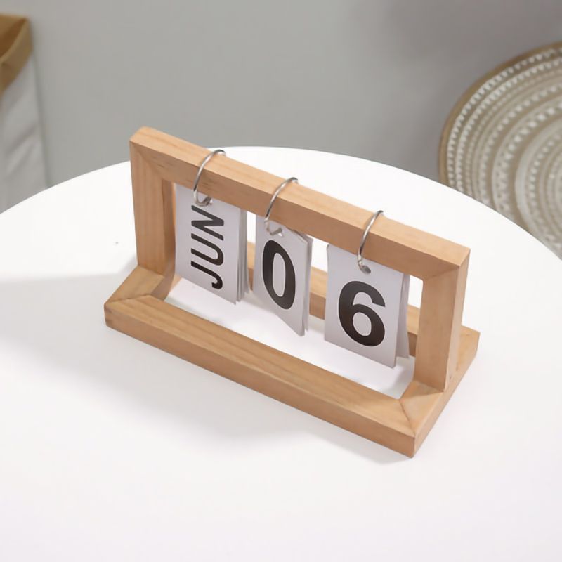 Wooden Desk Calendar Flip Chart Page Turning Calendar Reusable Home Calendar Ornament Wood Color - Image 2