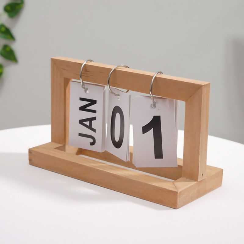 Wooden Desk Calendar Flip Chart Page Turning Calendar Reusable Home Calendar Ornament Wood Color - Image 3