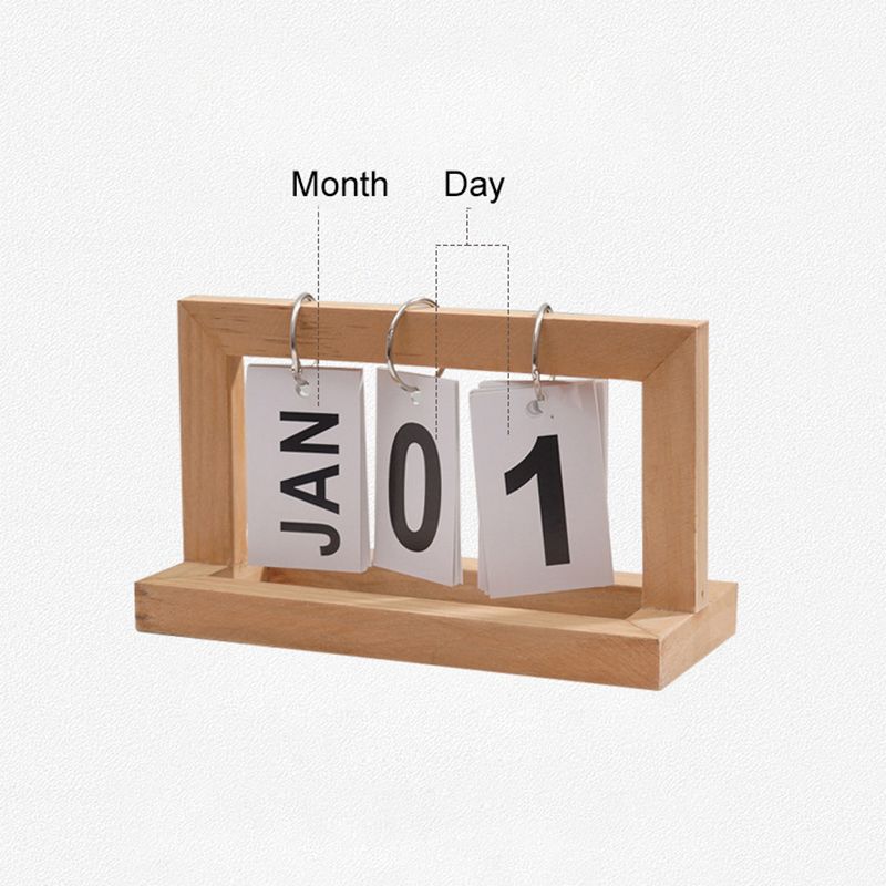 Wooden Desk Calendar Flip Chart Page Turning Calendar Reusable Home Calendar Ornament Wood Color - Image 4