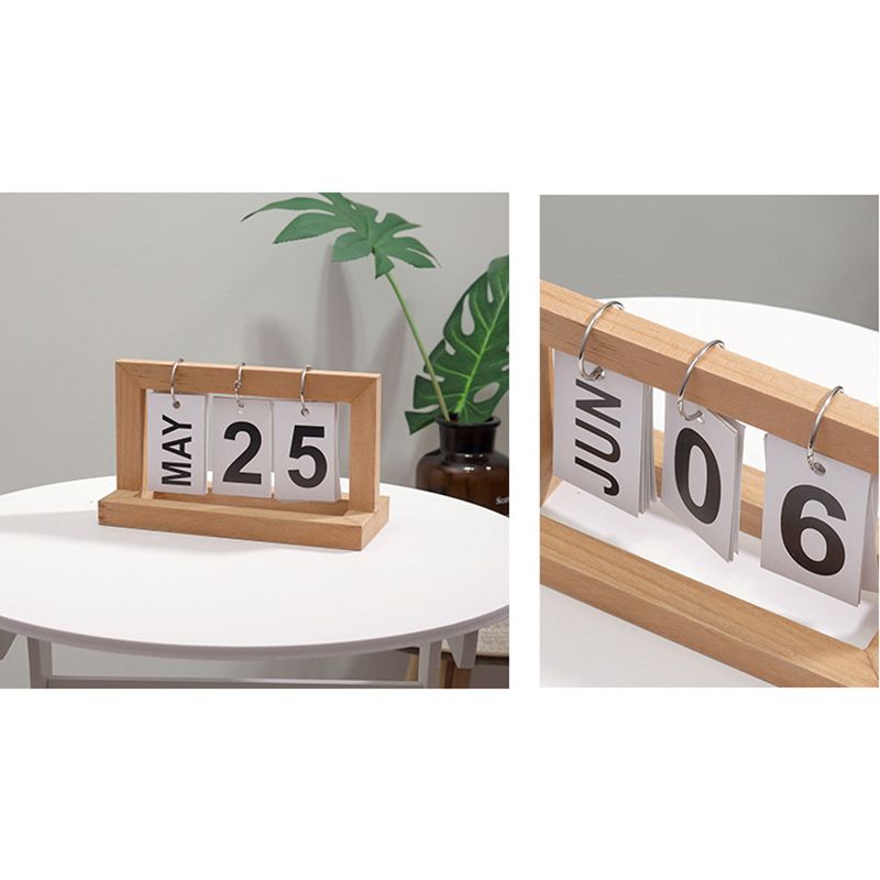Wooden Desk Calendar Flip Chart Page Turning Calendar Reusable Home Calendar Ornament Wood Color - Image 5