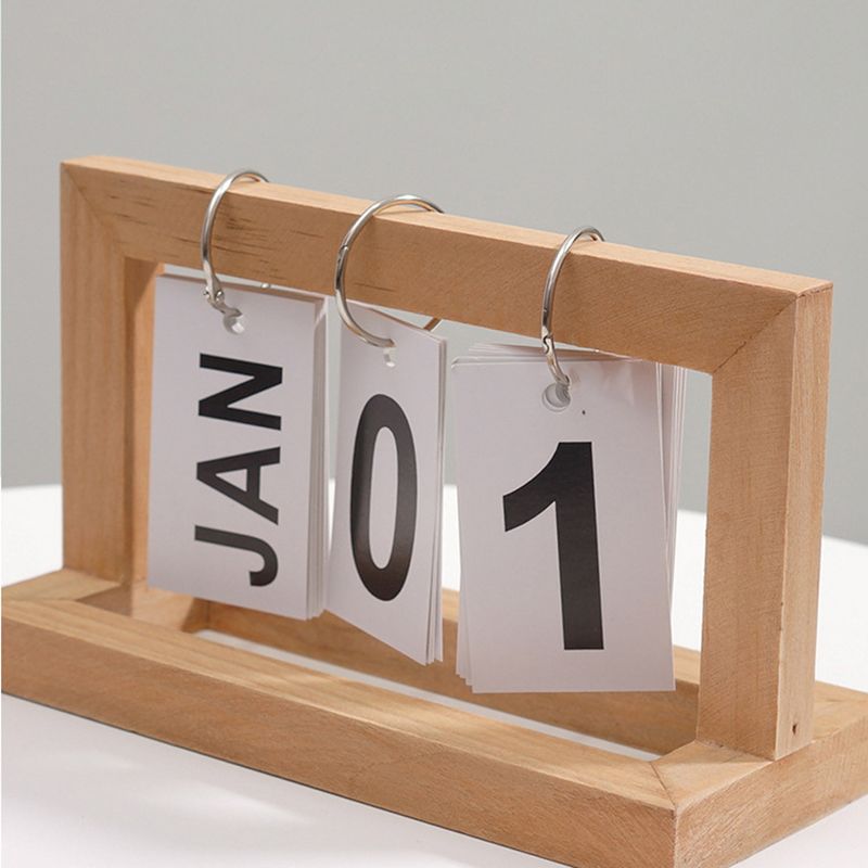 Wooden Desk Calendar Flip Chart Page Turning Calendar Reusable Home Calendar Ornament Wood Color - Image 6
