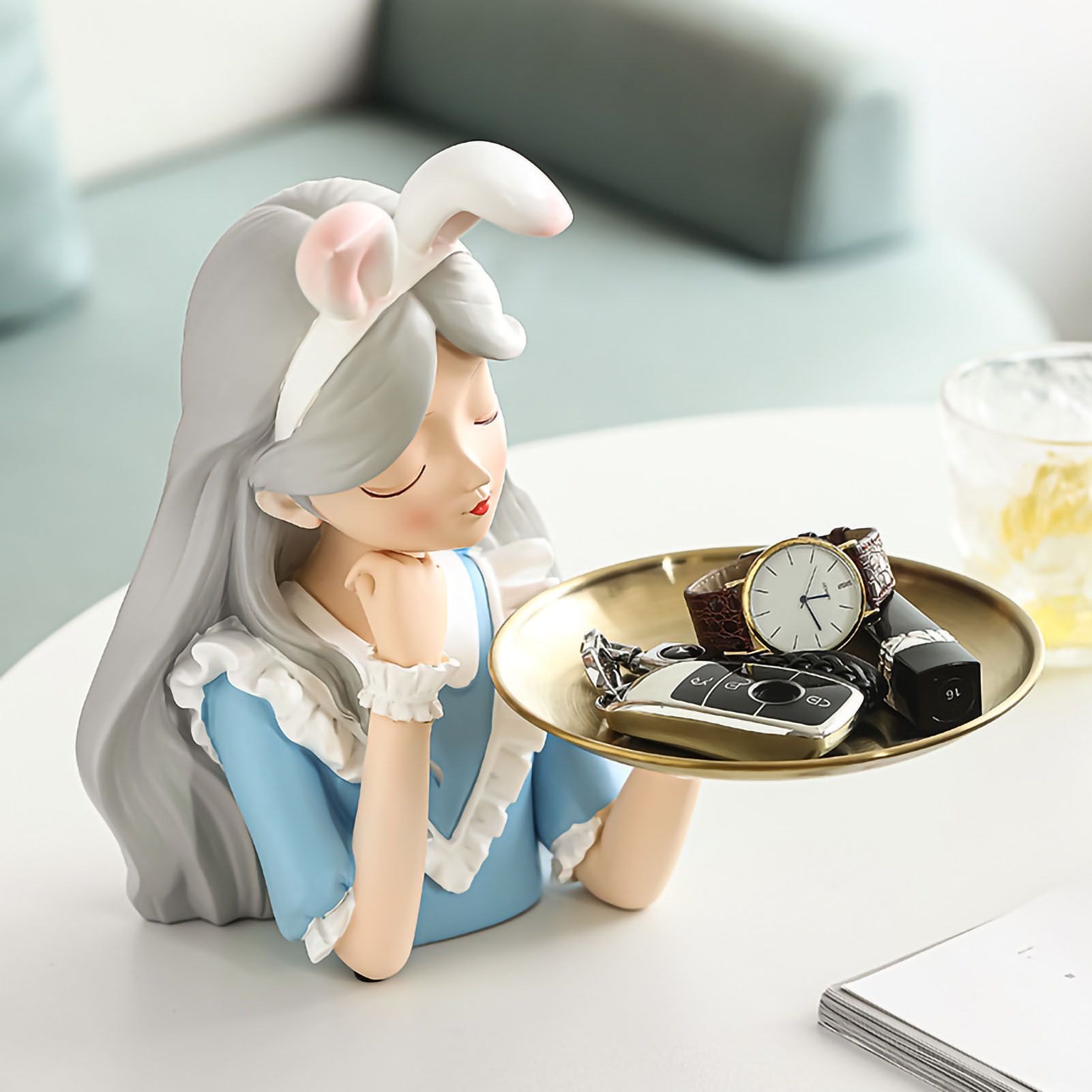 Entrance Storage Decoration Girl Sculptures Porch Decor Tray for Living Study Bedroom Rabbit Ears Girl - Image 3
