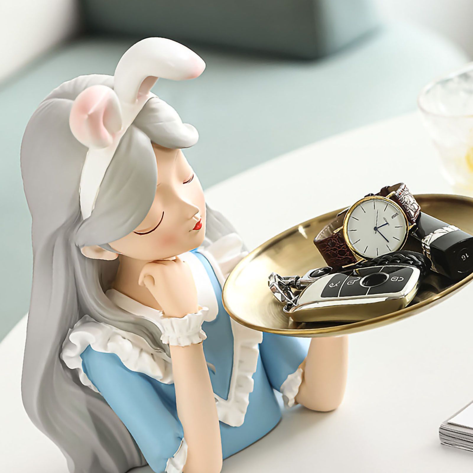 Entrance Storage Decoration Girl Sculptures Porch Decor Tray for Living Study Bedroom Rabbit Ears Girl - Image 4