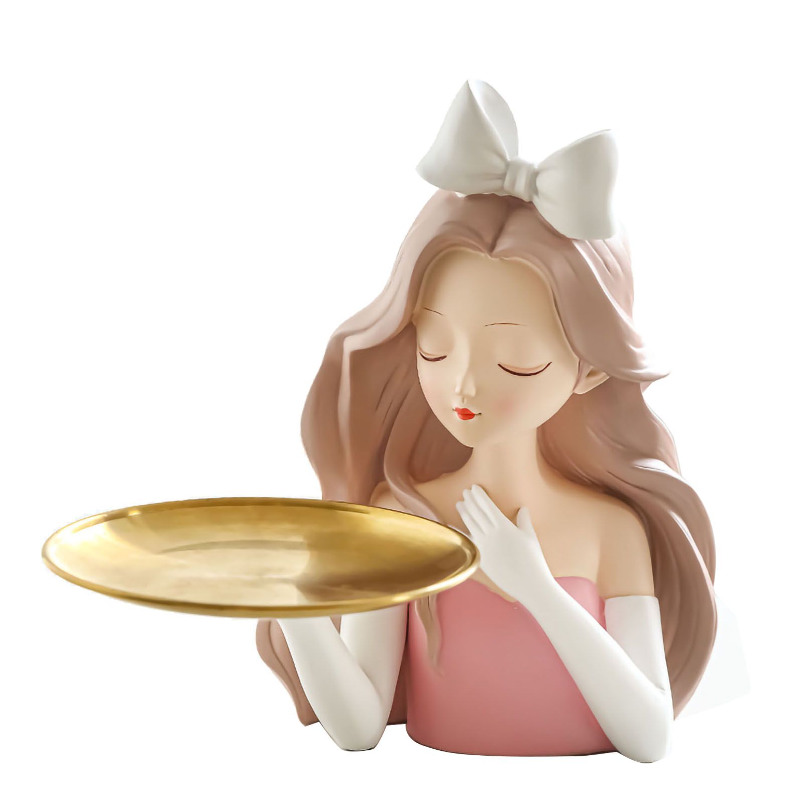 Entrance Storage Decoration Girl Sculptures Porch Decor Tray for Living Study Bedroom Bowknot Girl - Image 1