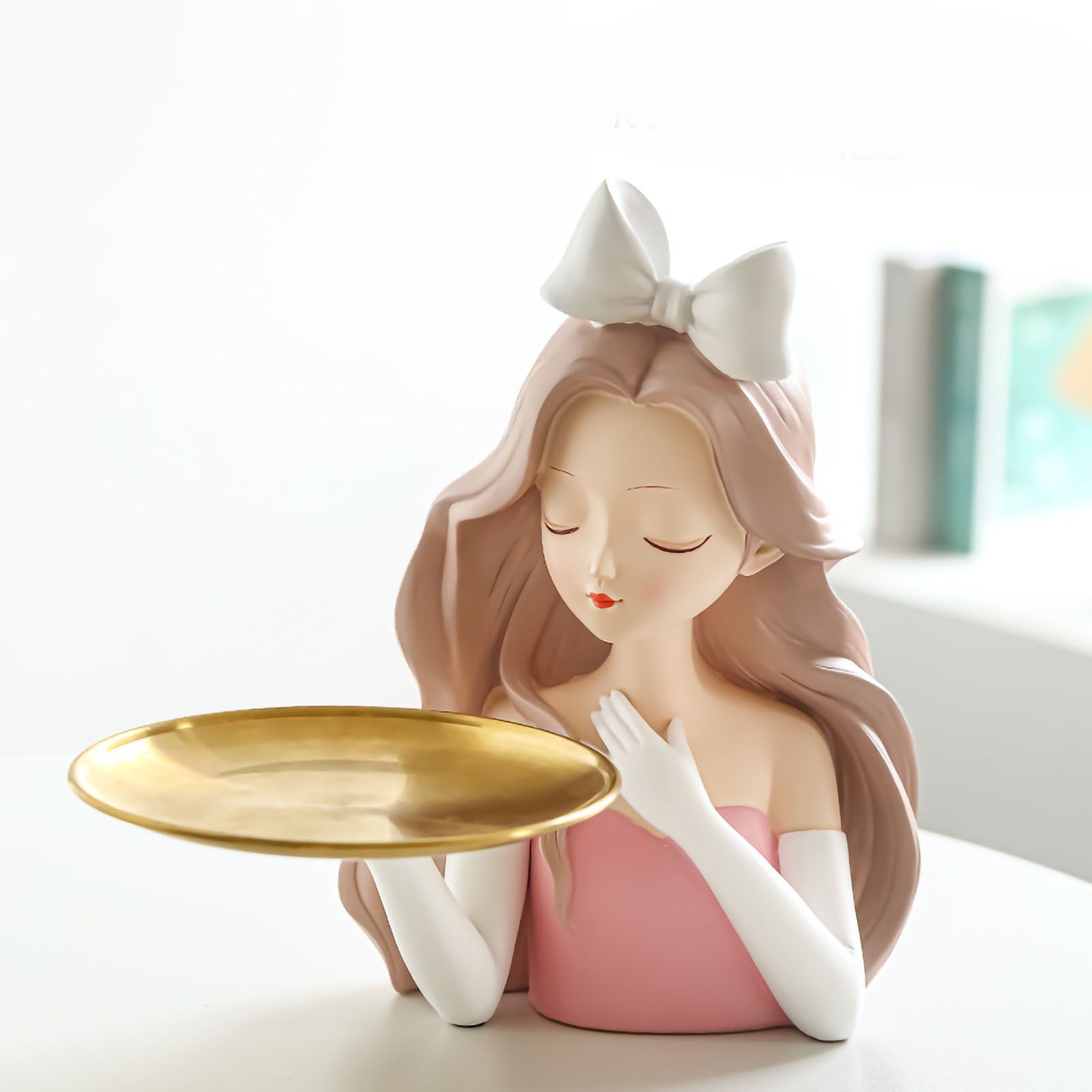 Entrance Storage Decoration Girl Sculptures Porch Decor Tray for Living Study Bedroom Bowknot Girl - Image 2