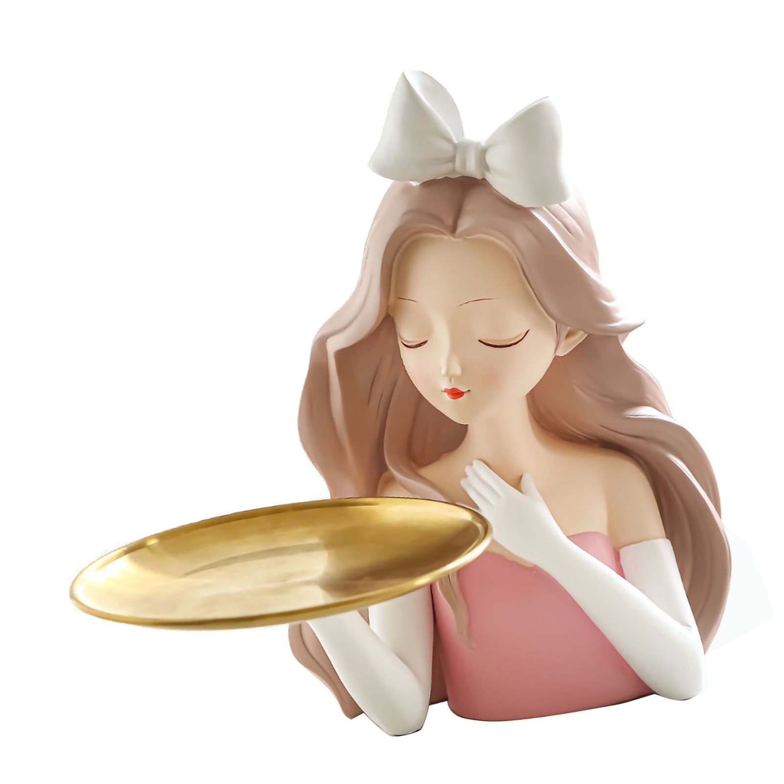 Entrance Storage Decoration Girl Sculptures Porch Decor Tray for Living Study Bedroom Bowknot Girl - Image 3