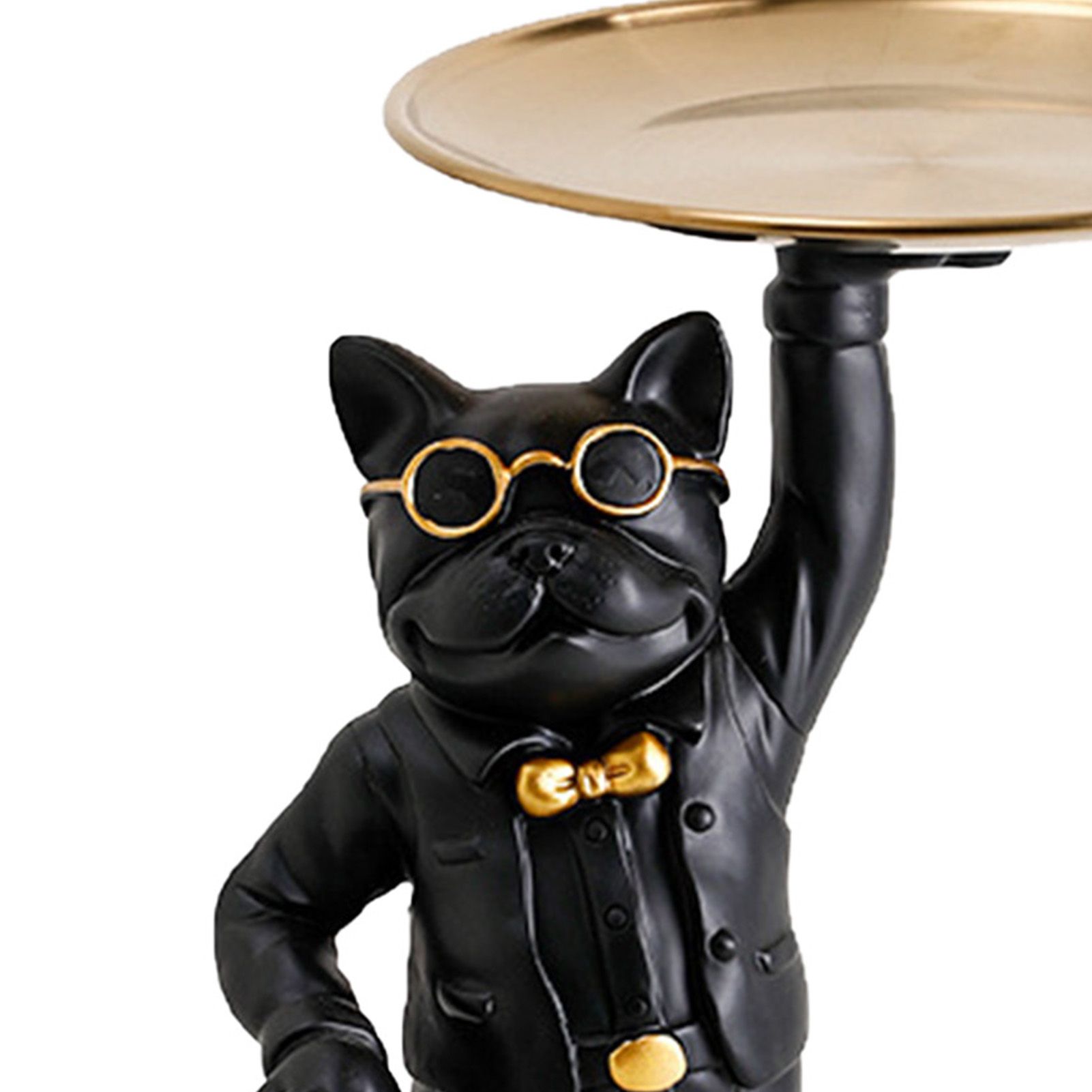 Bulldog Desk Storage Tray Statue Beautiful Handcrafted Resin Bulldog Storage Key Tray for Home Porch Black Dogs - Image 3