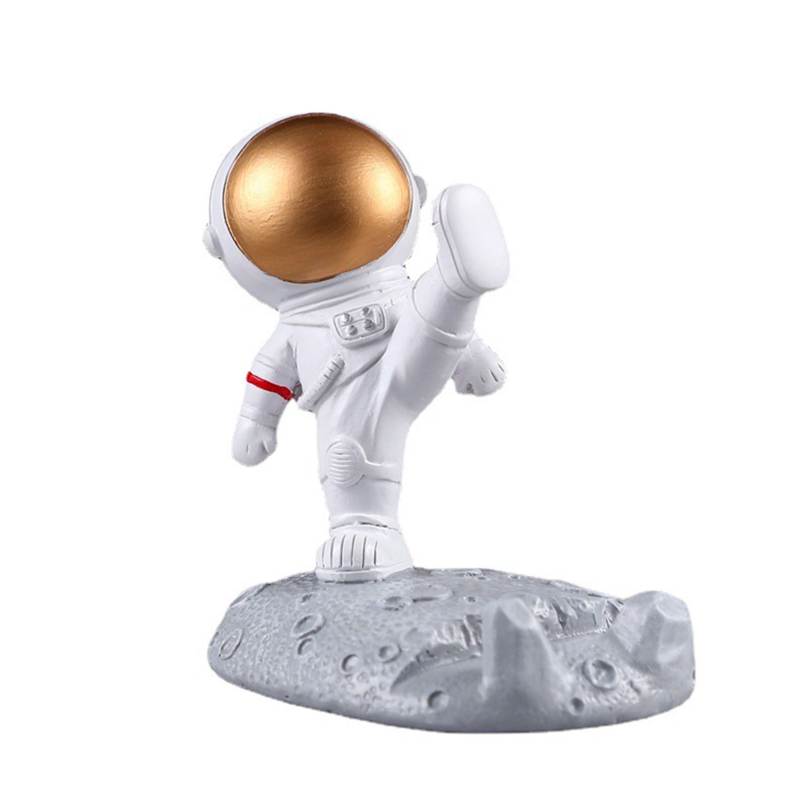 Cute Cartoon Cell Phone Stand Synthetic Resin Desktop Astronaut Ornament for Home Office Car Decor Kung Fu Astronaut Cell Phone Bracket (Gold) - Image 1