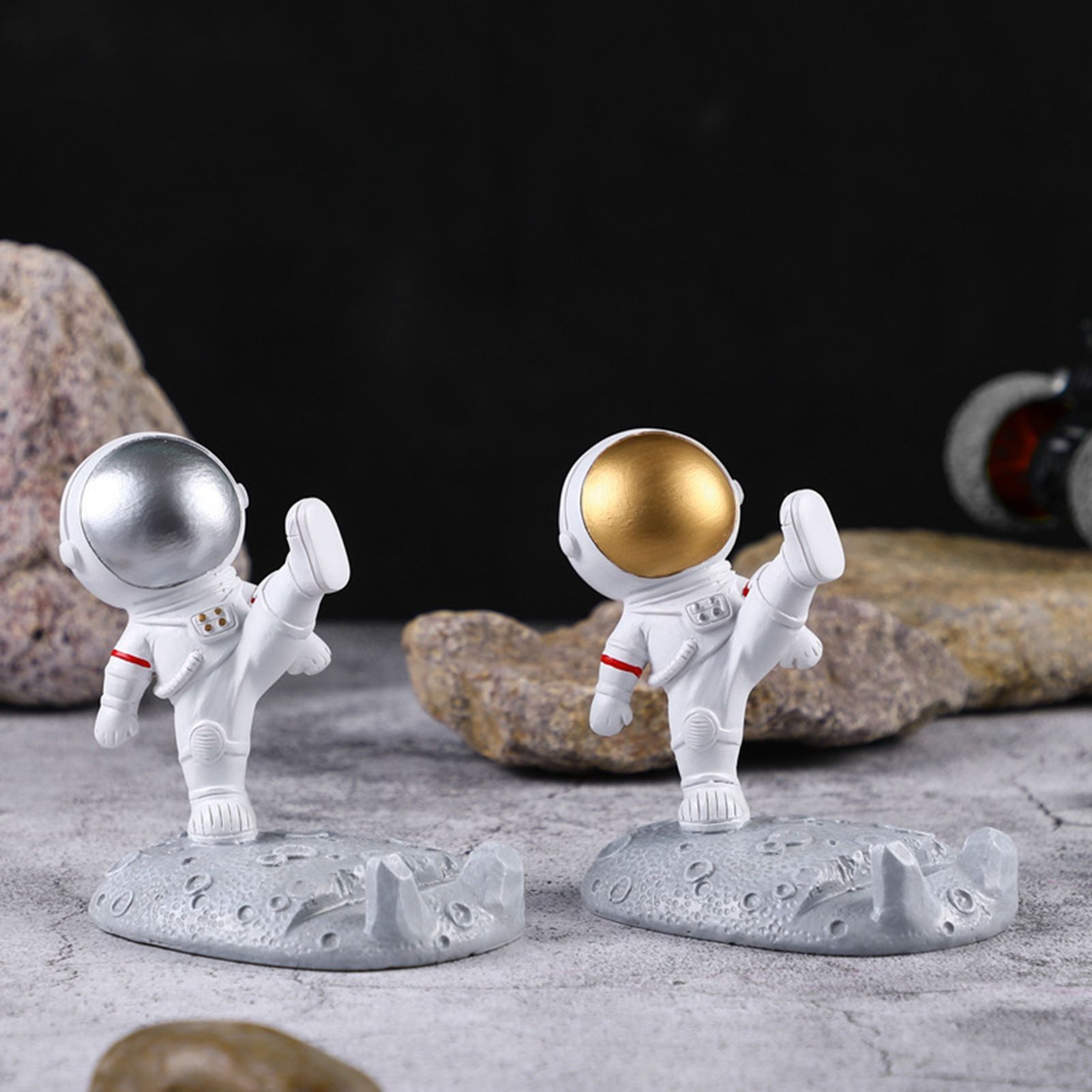 Cute Cartoon Cell Phone Stand Synthetic Resin Desktop Astronaut Ornament for Home Office Car Decor Kung Fu Astronaut Cell Phone Bracket (Gold) - Image 2
