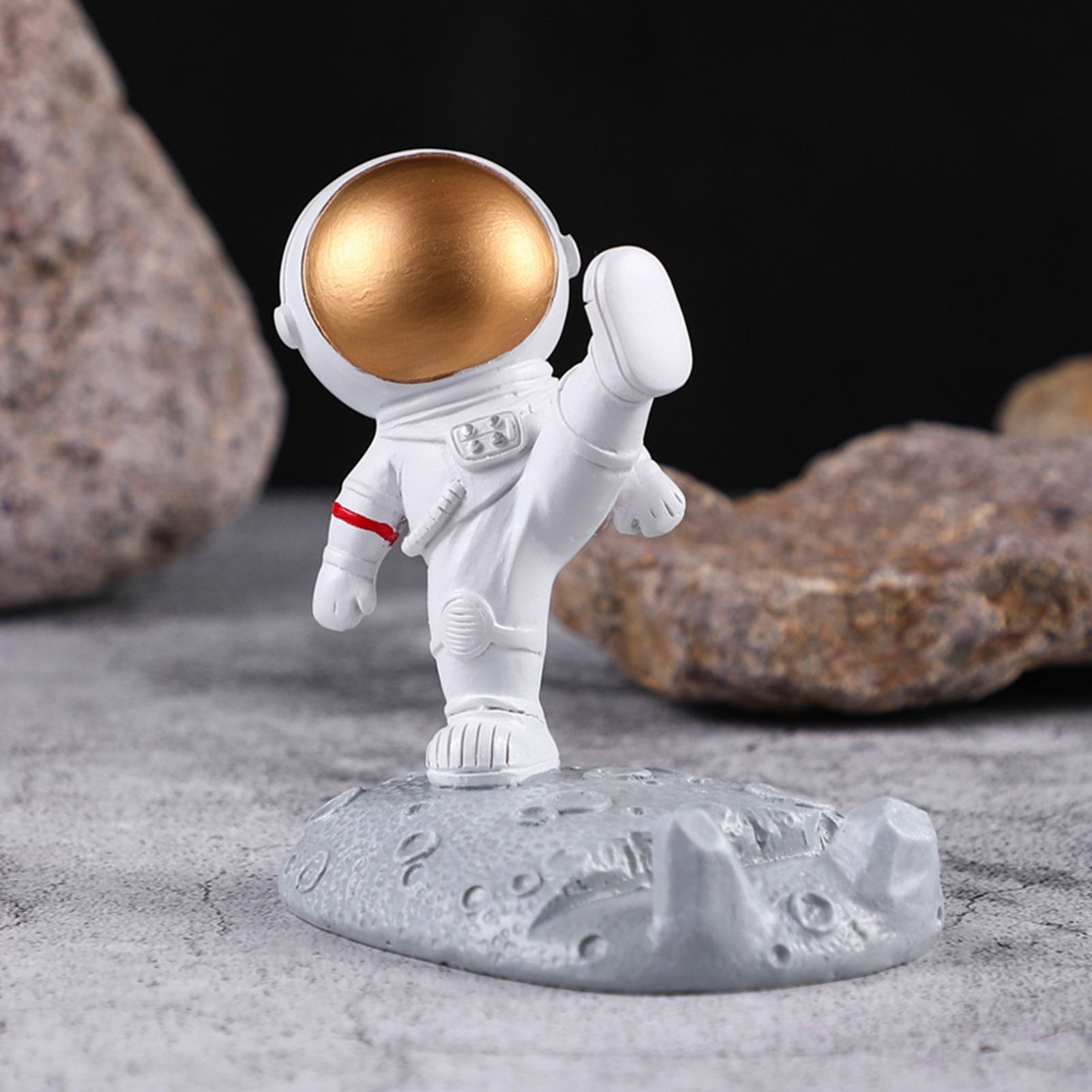 Cute Cartoon Cell Phone Stand Synthetic Resin Desktop Astronaut Ornament for Home Office Car Decor Kung Fu Astronaut Cell Phone Bracket (Gold) - Image 3