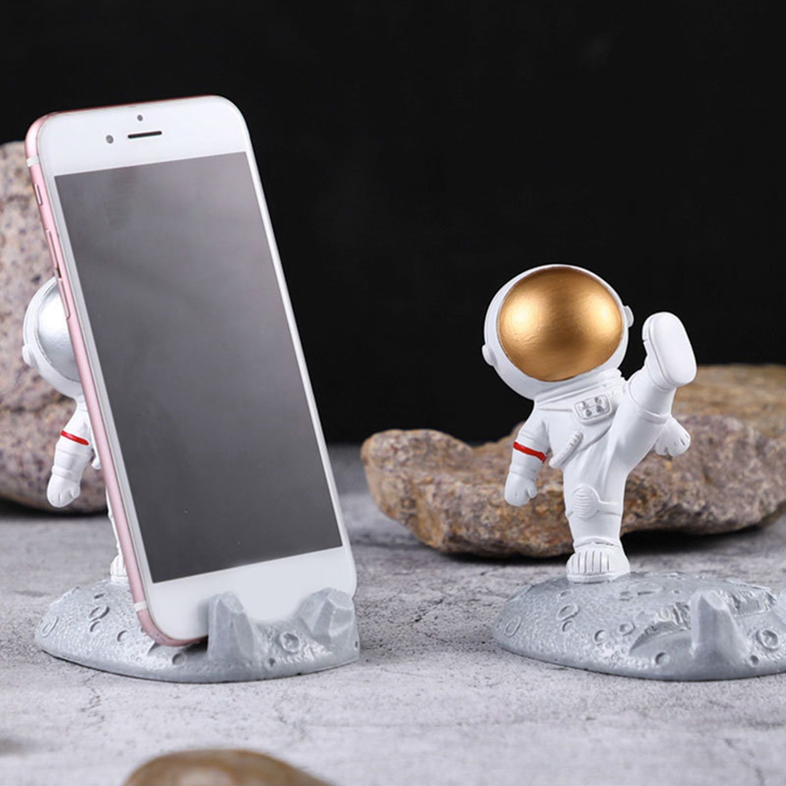 Cute Cartoon Cell Phone Stand Synthetic Resin Desktop Astronaut Ornament for Home Office Car Decor Kung Fu Astronaut Cell Phone Bracket (Gold) - Image 5