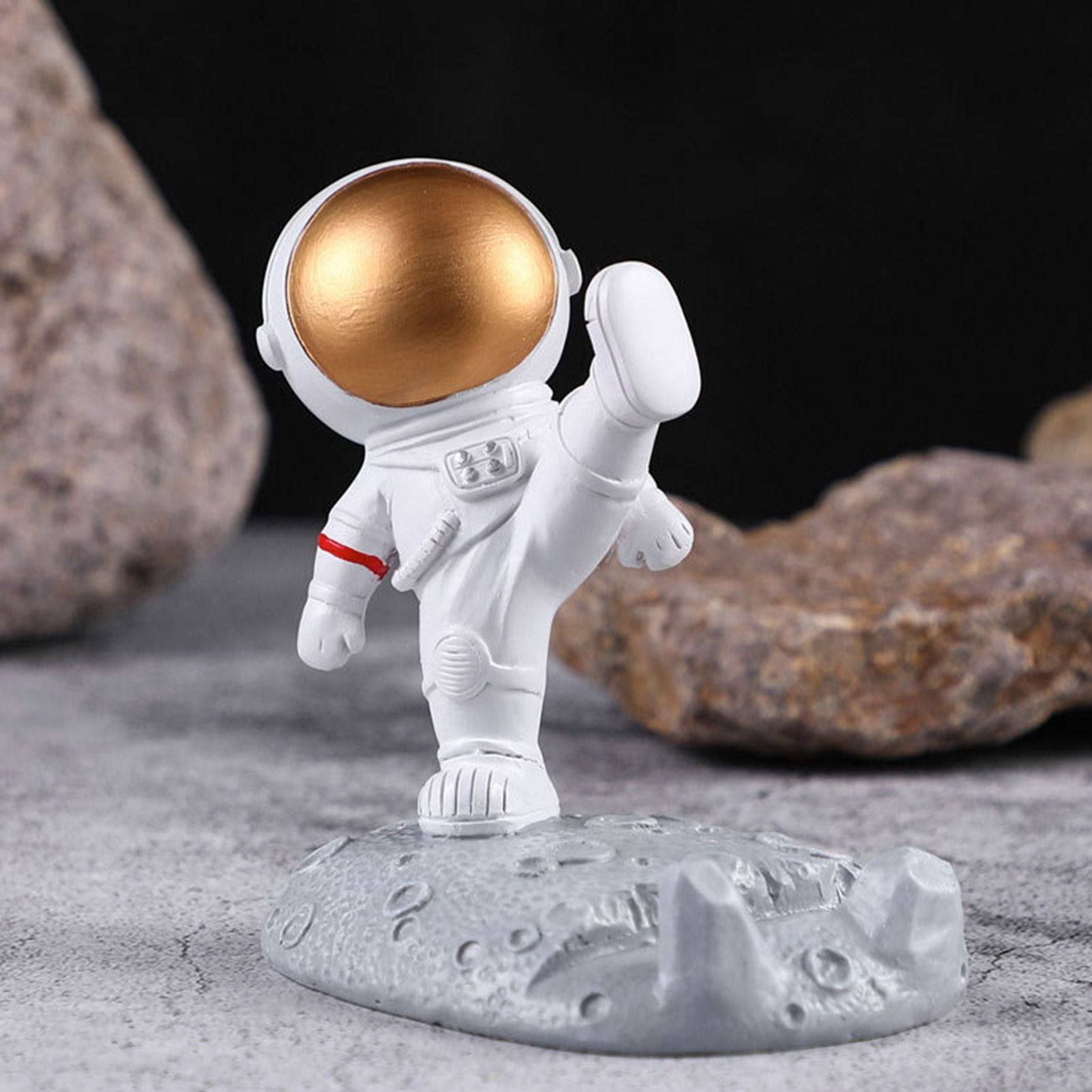 Cute Cartoon Cell Phone Stand Synthetic Resin Desktop Astronaut Ornament for Home Office Car Decor Kung Fu Astronaut Cell Phone Bracket (Gold) - Image 6