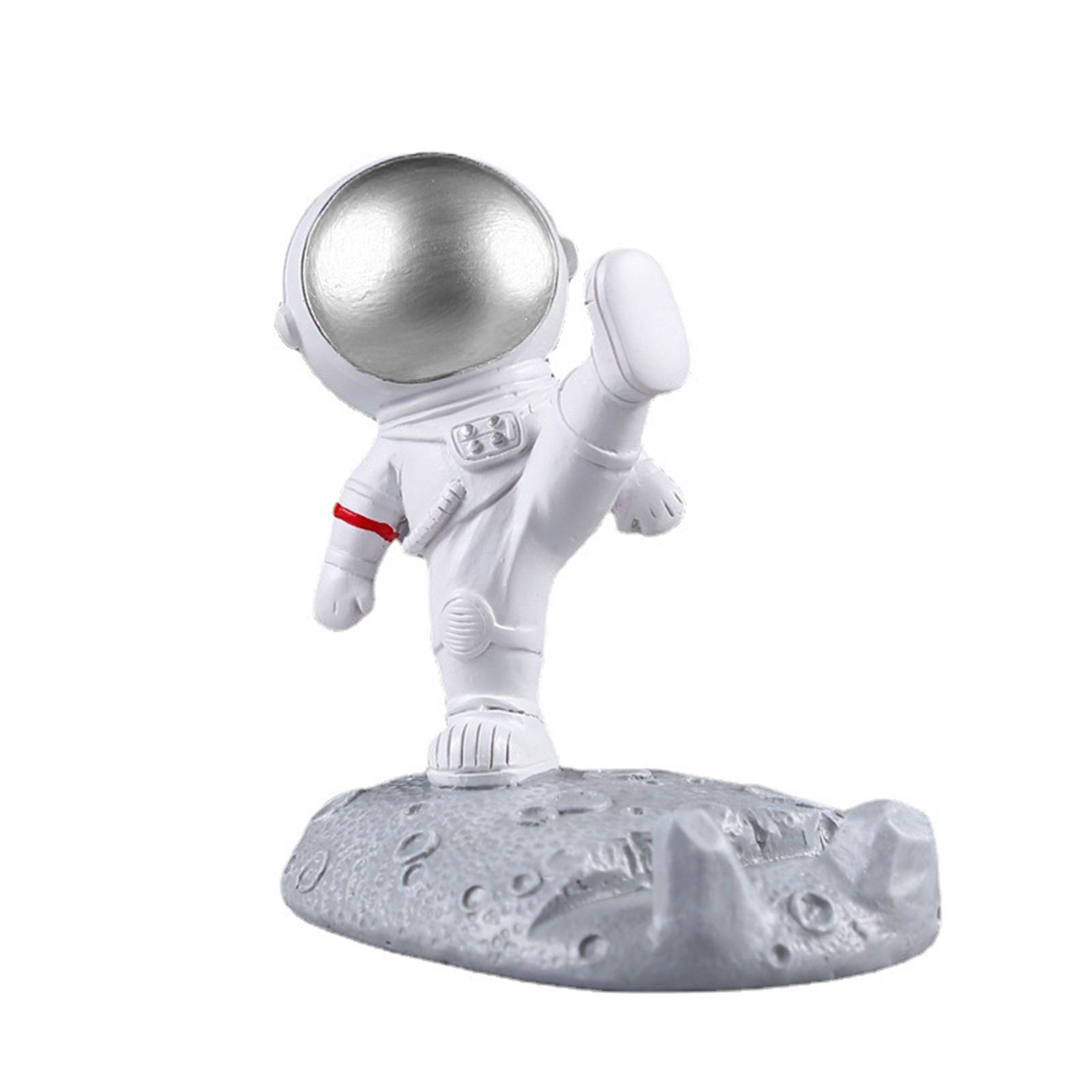 Cute Cartoon Cell Phone Stand Synthetic Resin Desktop Astronaut Ornament for Home Office Car Decor Kung Fu Astronaut Cell Phone Bracket (Silver) - Image 1