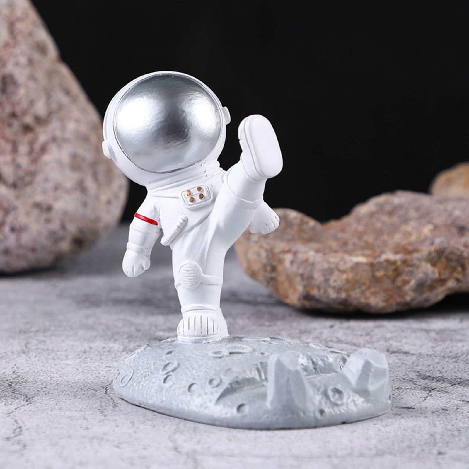 Cute Cartoon Cell Phone Stand Synthetic Resin Desktop Astronaut Ornament for Home Office Car Decor Kung Fu Astronaut Cell Phone Bracket (Silver) - Image 2