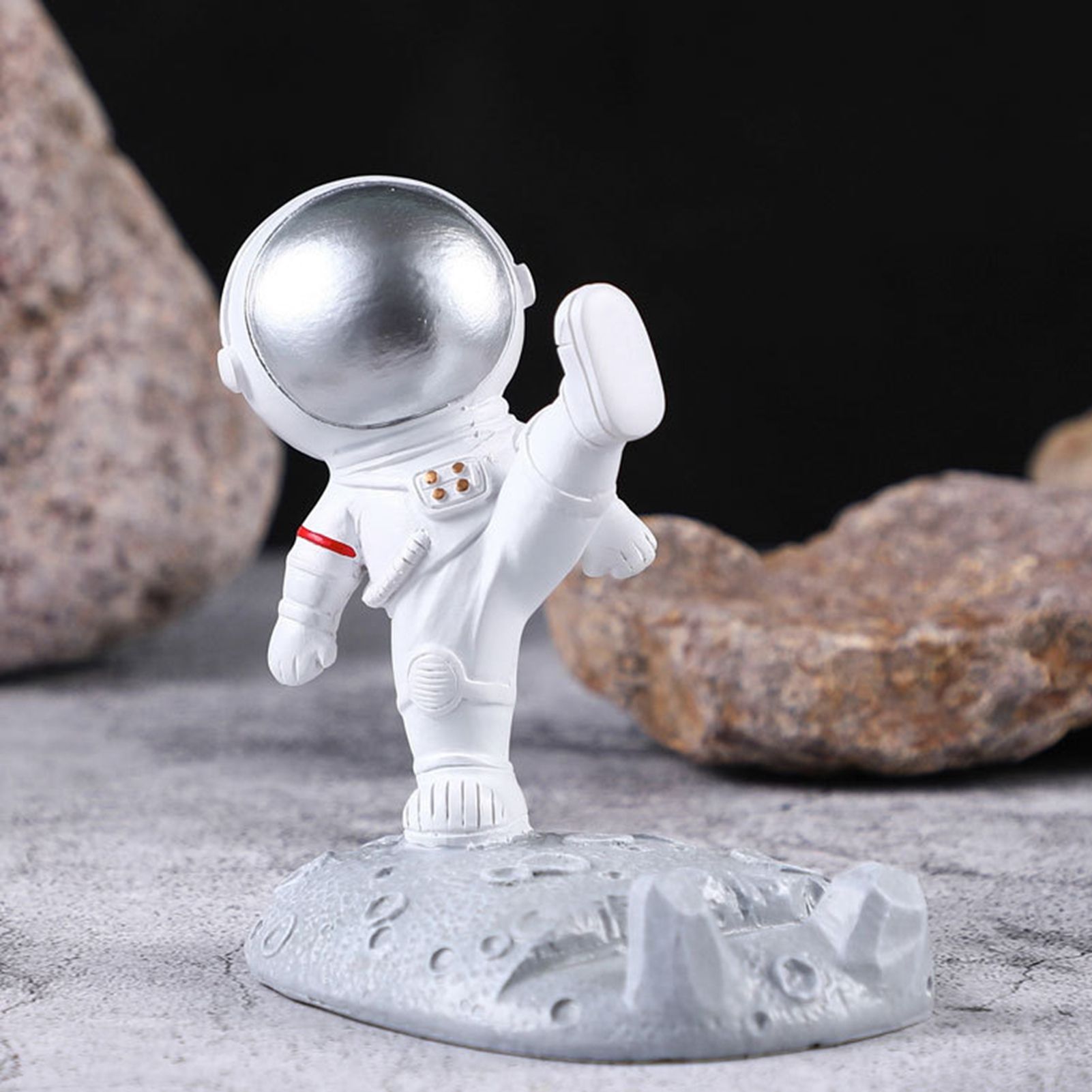 Cute Cartoon Cell Phone Stand Synthetic Resin Desktop Astronaut Ornament for Home Office Car Decor Kung Fu Astronaut Cell Phone Bracket (Silver) - Image 4