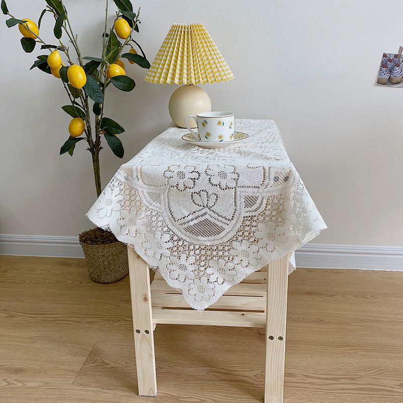 Lace Tablecloth Hollow Pattern Soft Comfortable Simple Lace Decorative Background Cloth for Home Cafe White Lace 90x90cm - Image 4