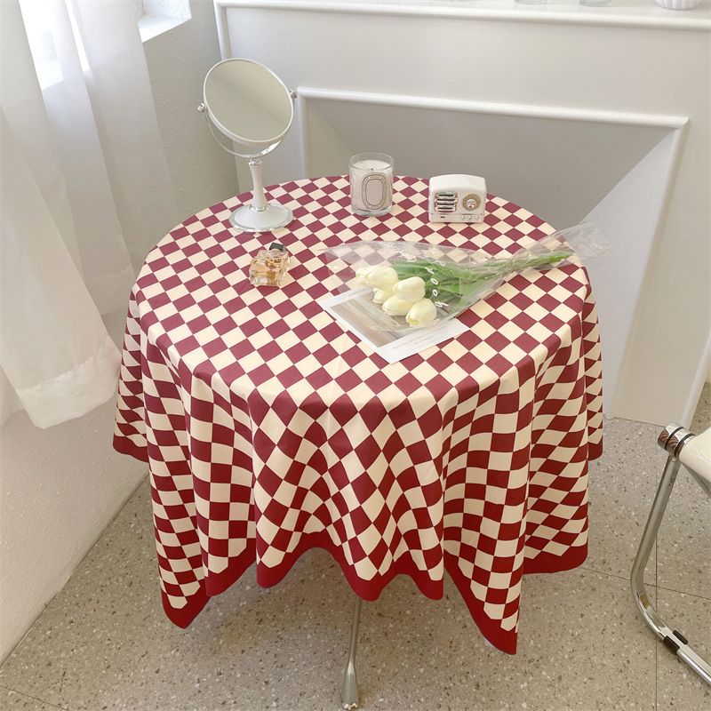 Checkerboard Tablecloth Vintage Grid Simple Practical Table Cover for Rectangular Round Table Coffee Table Red Grid 100x150cm - Image 1