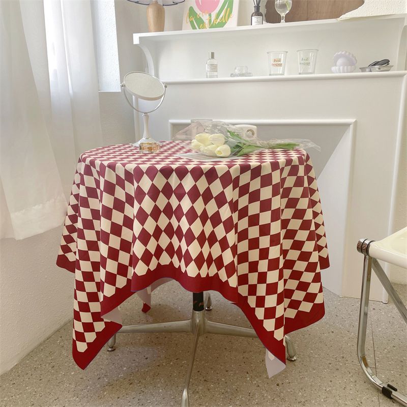 Checkerboard Tablecloth Vintage Grid Simple Practical Table Cover for Rectangular Round Table Coffee Table Red Grid 100x150cm - Image 2