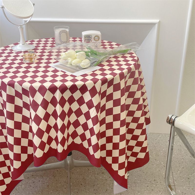 Checkerboard Tablecloth Vintage Grid Simple Practical Table Cover for Rectangular Round Table Coffee Table Red Grid 100x150cm - Image 3