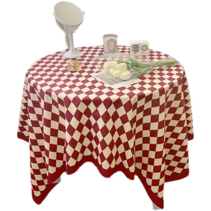 Checkerboard Tablecloth Vintage Grid Simple Practical Table Cover for Rectangular Round Table Coffee Table Red Grid 100x150cm - Image 4