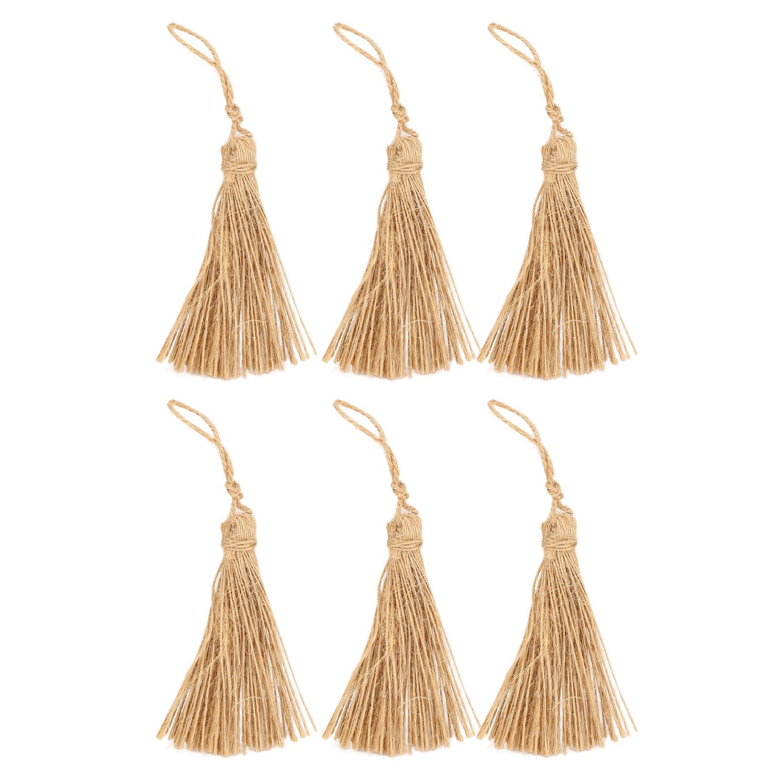 6Pcs Natural Jute Tassels Simple Rustic Style Natural Jute Widely Used Bookmark Tassels for Jewelry Curtain Craft - Image 1