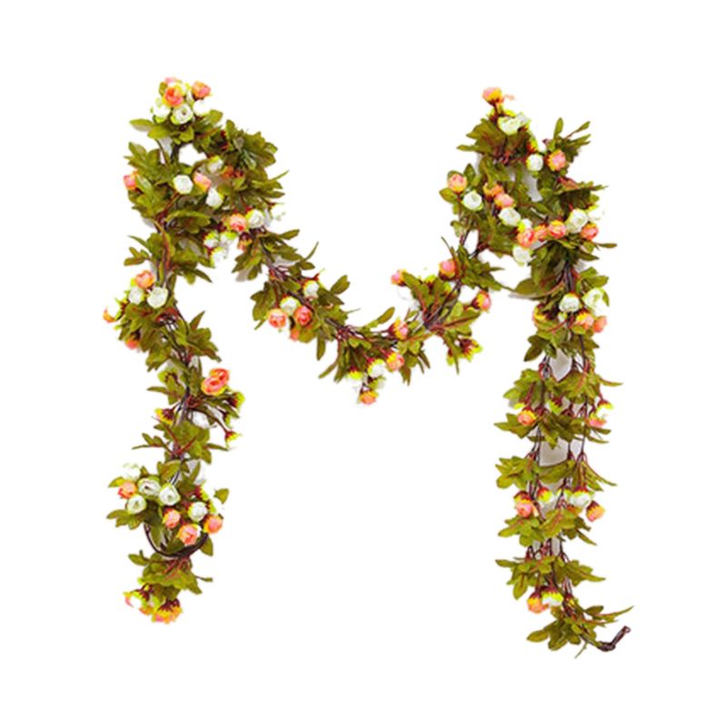 Artificial Roses Foliage Garland Hanging Guide Plastic Flower Vine Suspended Ceiling Decoration Champagne - Image 1