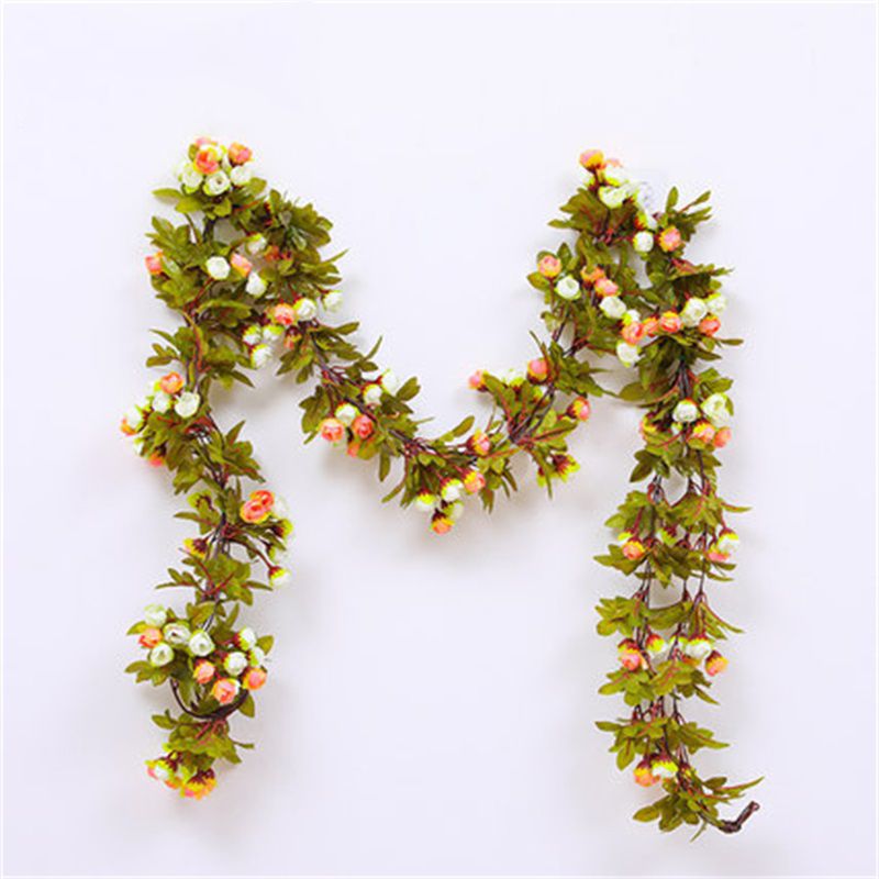 Artificial Roses Foliage Garland Hanging Guide Plastic Flower Vine Suspended Ceiling Decoration Champagne - Image 5
