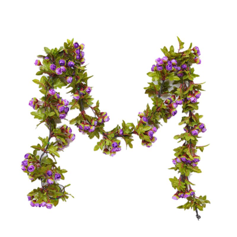 Artificial Roses Foliage Garland Hanging Guide Plastic Flower Vine Suspended Ceiling Decoration Purple - Image 1