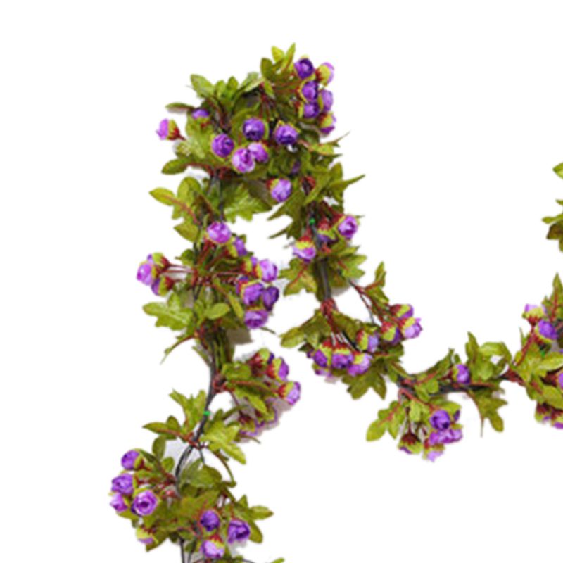 Artificial Roses Foliage Garland Hanging Guide Plastic Flower Vine Suspended Ceiling Decoration Purple - Image 2