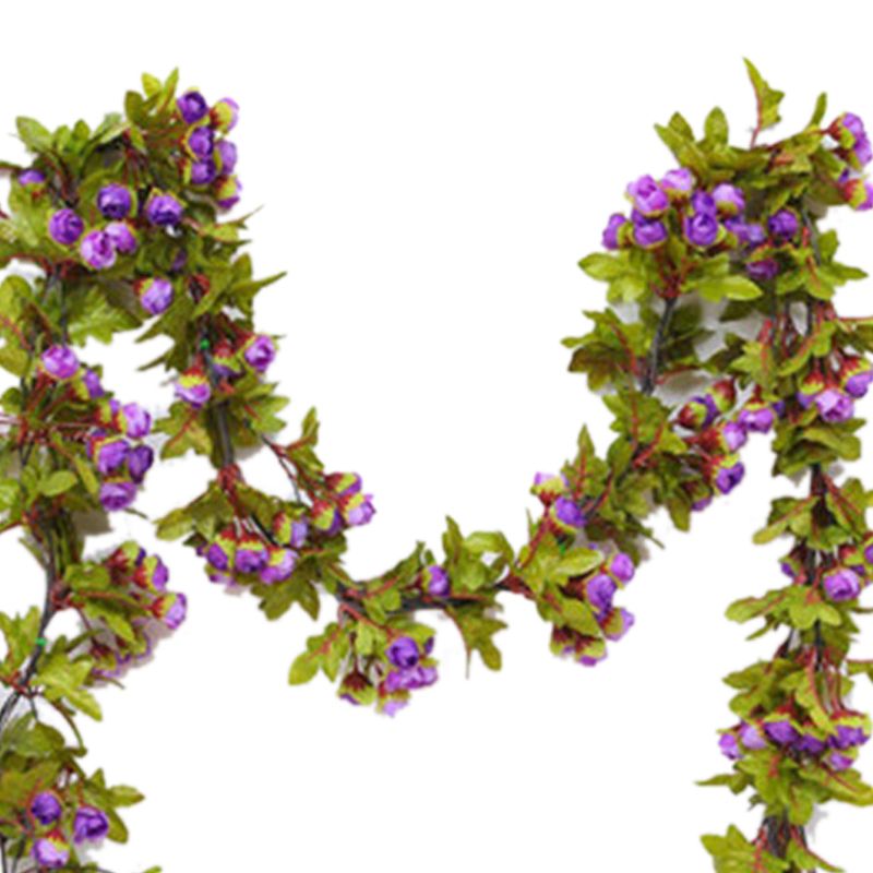 Artificial Roses Foliage Garland Hanging Guide Plastic Flower Vine Suspended Ceiling Decoration Purple - Image 3