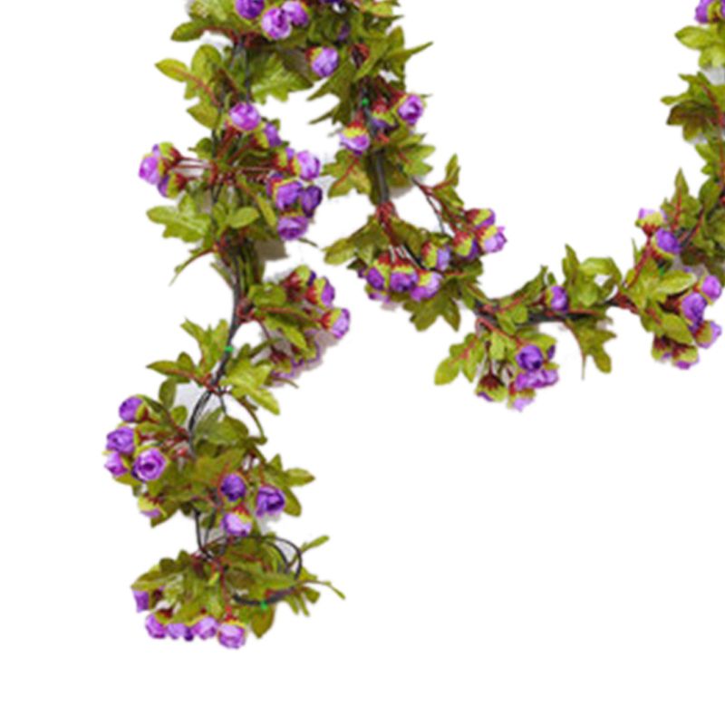 Artificial Roses Foliage Garland Hanging Guide Plastic Flower Vine Suspended Ceiling Decoration Purple - Image 4