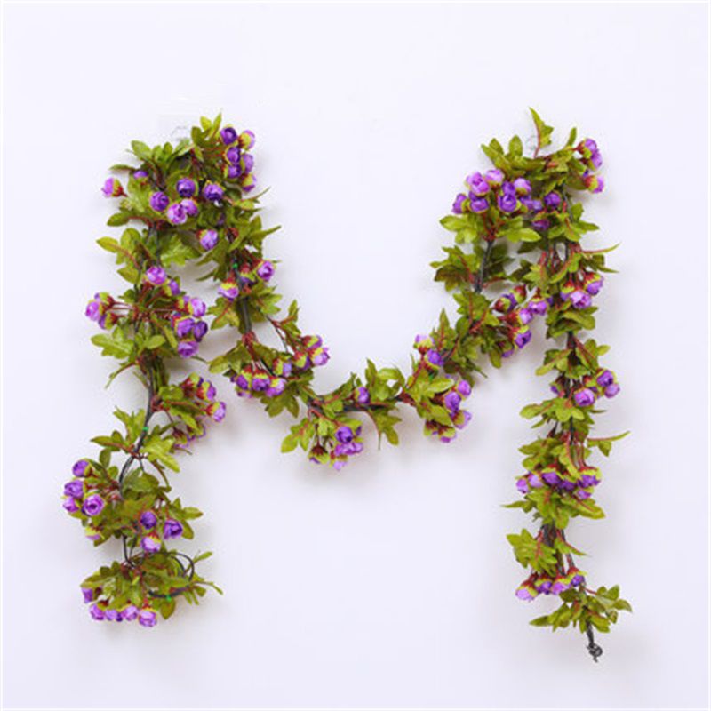 Artificial Roses Foliage Garland Hanging Guide Plastic Flower Vine Suspended Ceiling Decoration Purple - Image 5