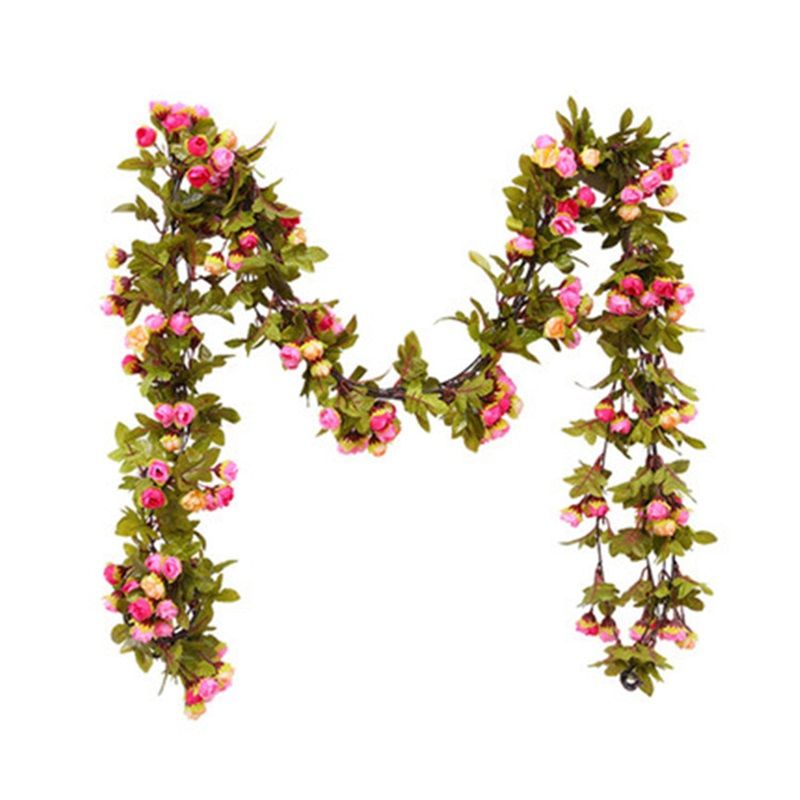 Artificial Roses Foliage Garland Hanging Guide Plastic Flower Vine Suspended Ceiling Decoration Pink - Image 1