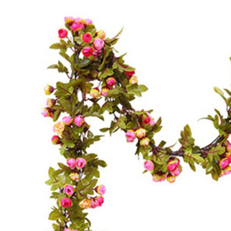 Artificial Roses Foliage Garland Hanging Guide Plastic Flower Vine Suspended Ceiling Decoration Pink - Image 2