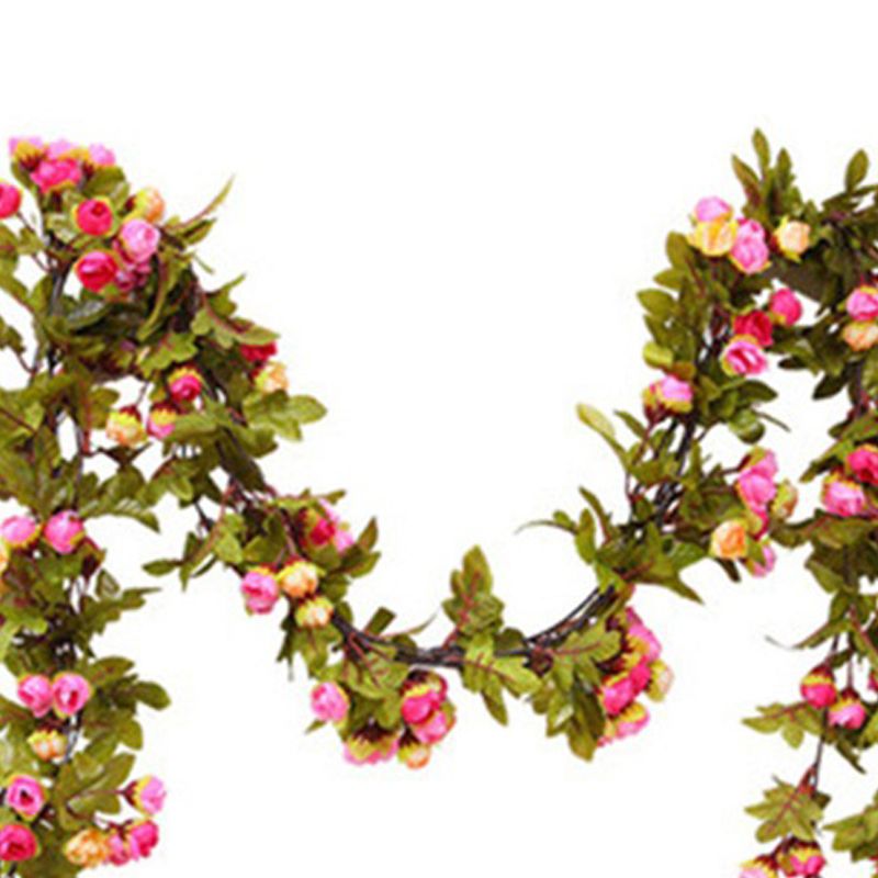 Artificial Roses Foliage Garland Hanging Guide Plastic Flower Vine Suspended Ceiling Decoration Pink - Image 3