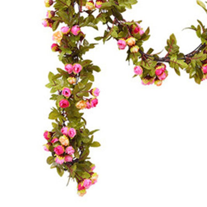Artificial Roses Foliage Garland Hanging Guide Plastic Flower Vine Suspended Ceiling Decoration Pink - Image 4
