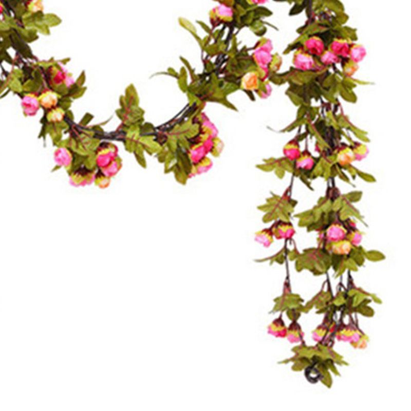 Artificial Roses Foliage Garland Hanging Guide Plastic Flower Vine Suspended Ceiling Decoration Pink - Image 5