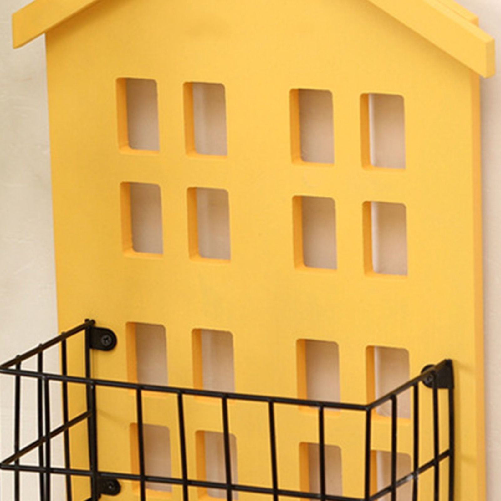 Wall Storage Shelves Hand Made Wood House Shape Wall Mounted Shelf for Bedroom Living Room Yellow - Image 2