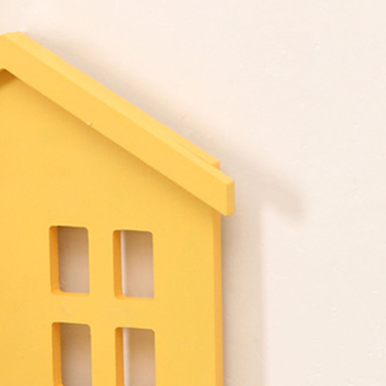Wall Storage Shelves Hand Made Wood House Shape Wall Mounted Shelf for Bedroom Living Room Yellow - Image 3