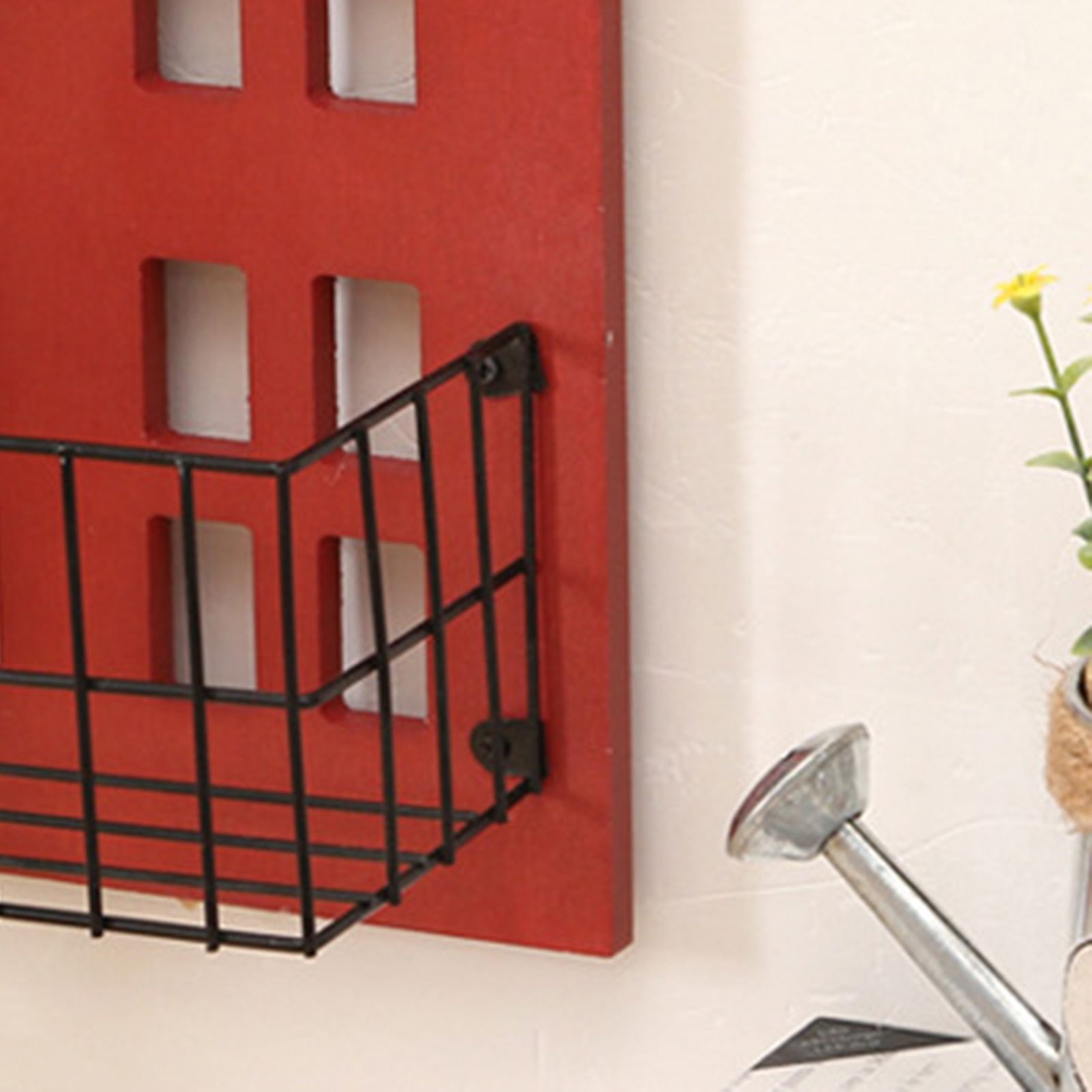 Wall Storage Shelves Hand Made Wood House Shape Wall Mounted Shelf for Bedroom Living Room Red - Image 2