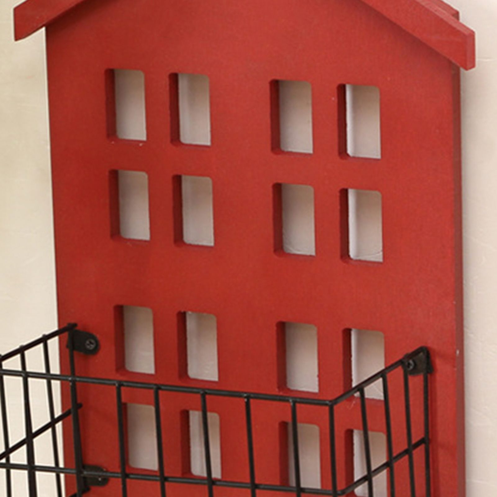 Wall Storage Shelves Hand Made Wood House Shape Wall Mounted Shelf for Bedroom Living Room Red - Image 4